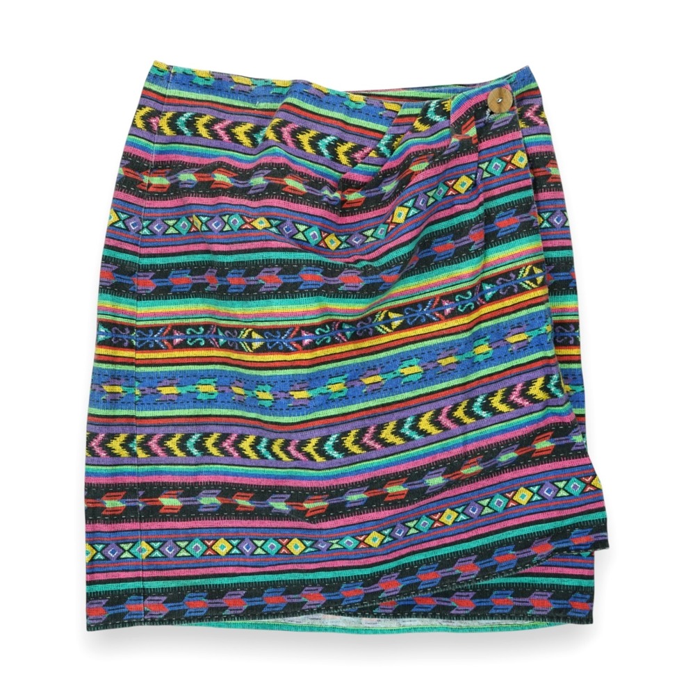 Vintage 80's Bonjour Women's Skirt Wrap Geometric Aztec Print‎ Waist 28"